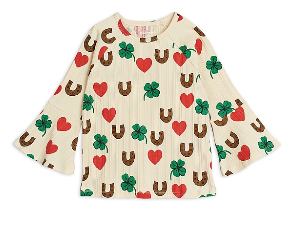 Mini Rodini Clover aop Trumpetti hiha Paita beige