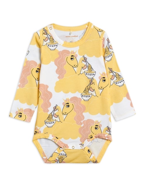 Mini Rodini Unicorn noodles aop ls body Yellow
