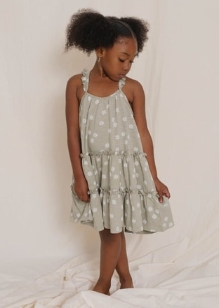 Rylee + Cru Daisy Confetti Tiered Dress sage